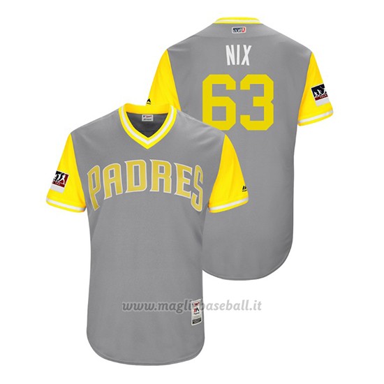 Maglia Baseball Uomo San Diego Padres Jacob Nix 2018 Llws Players Weekend Nix Grigio